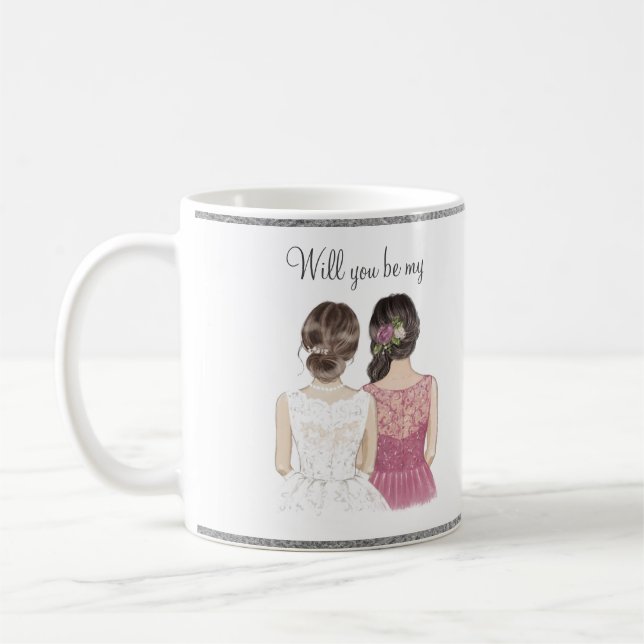 Vill du vara min brudtjänst vattenfärg kaffemugg (Vänster)