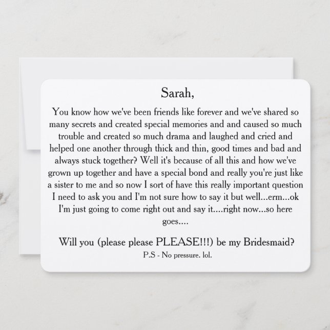 Vill du vara min brudtjänsteflicka? Anpassad textk Inbjudningar (Framsida)