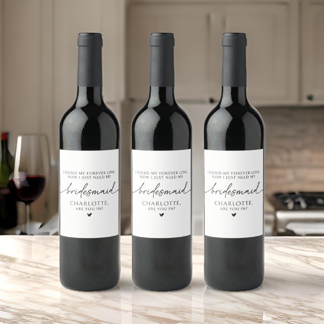Vill du vara min brudtjänsteflicka? Anpassat vinet Vinflaska Etikett (bridesmaid wine bottle label, bridesmaid proposal label, personalized bridesmaid label, custom name)