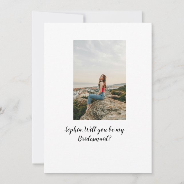 Vill du vara min brudtjänsteflicka foto elegant mo inbjudningar (Framsida)