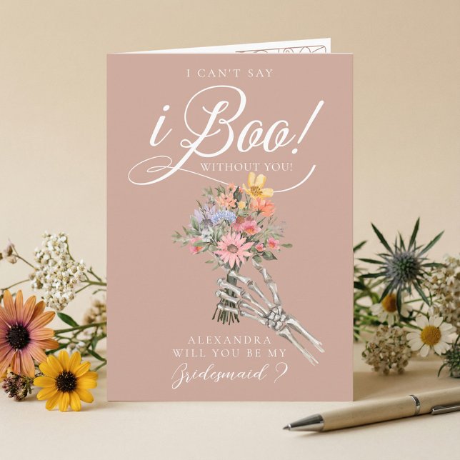 Vill du vara min brudtjänsteflicka? Gotisk skelett Kort (Be My Bridesmaid? Gothic Skeleton Boho Wildflowers Card)