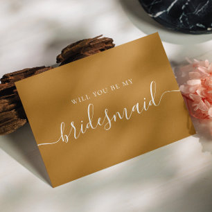 Vill du vara min brudtjänsteflicka   Mustardbrun h Inbjudan Vykort