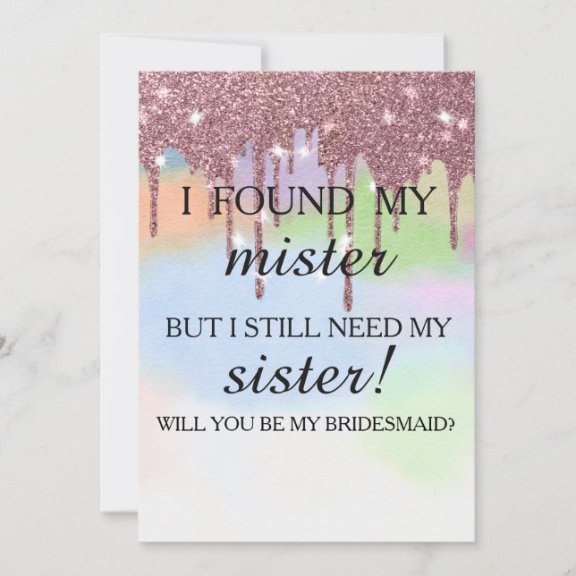Vill du vara min brudtjänsteflicka? Rose Gold Drip Inbjudningar (Framsida)