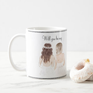 Vill du vara min brudtjänsteflicka? Vattenfärgsskr Kaffemugg