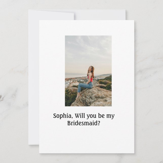 Vill du vara min brudtjänstflicka foto elegant mod inbjudningar (Framsida)