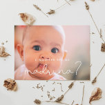 Vill du vara min fadder Förslag till fadderkort Inbjudningar<br><div class="desc">Enkel och bedårande: välj ett fotokort för din fadderförfrågan,  spansk Madrina-version. Lätt att anpassa med din bebisbild och ditt anpassade meddelande till de blivande faddrarna. Helt anpassningsbara typsnitt och bakgrundsfärger.</div>