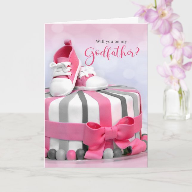 Vill du vara min fadder Rosa och Lila Tårta Kort (Orkide)