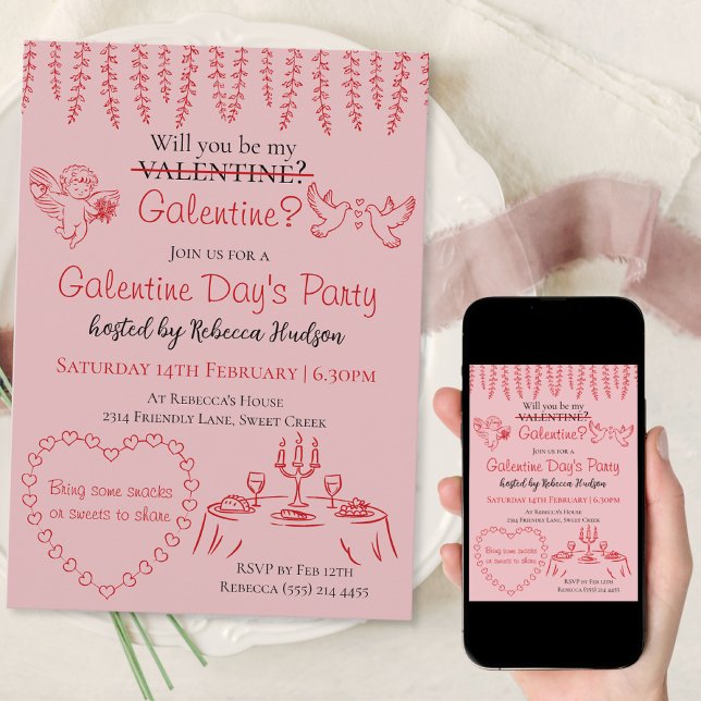 Vill du vara min Galentine? Galentine-dagsfirande Inbjudningar (Skapare uppladdad)