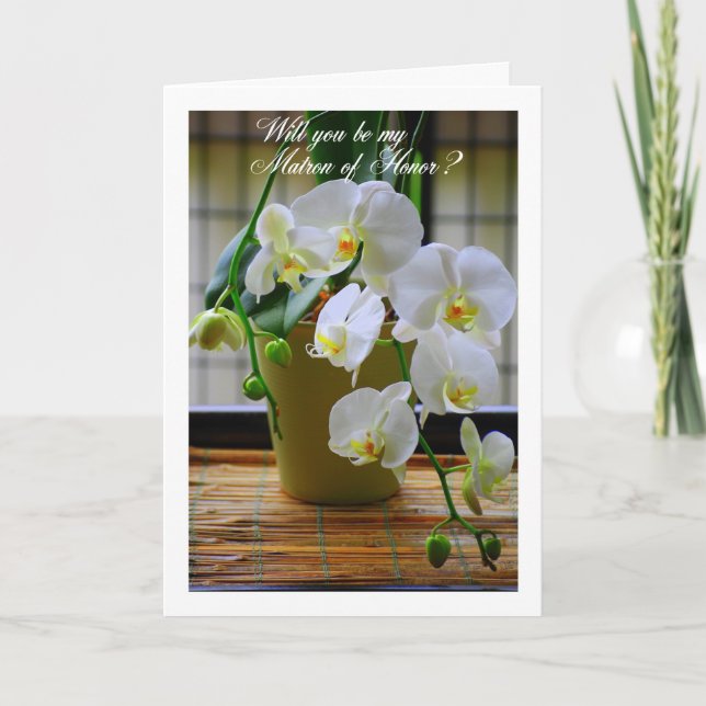 Vill du vara min hedersmatrona, vita orkidéer? inbjudan (Framsida)