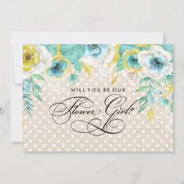 Vill du vara vår blomsterflicka? Akvarell blommor Inbjudningar