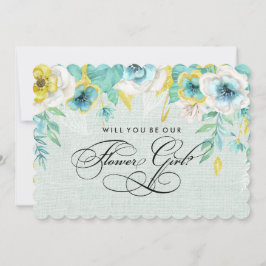 Vill du vara vår blomsterflicka? Mintgul Blomma Inbjudningar