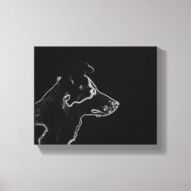Vill ha en Hund | Vit på Black Digital Photo Sketc Canvastryck (Framsida)