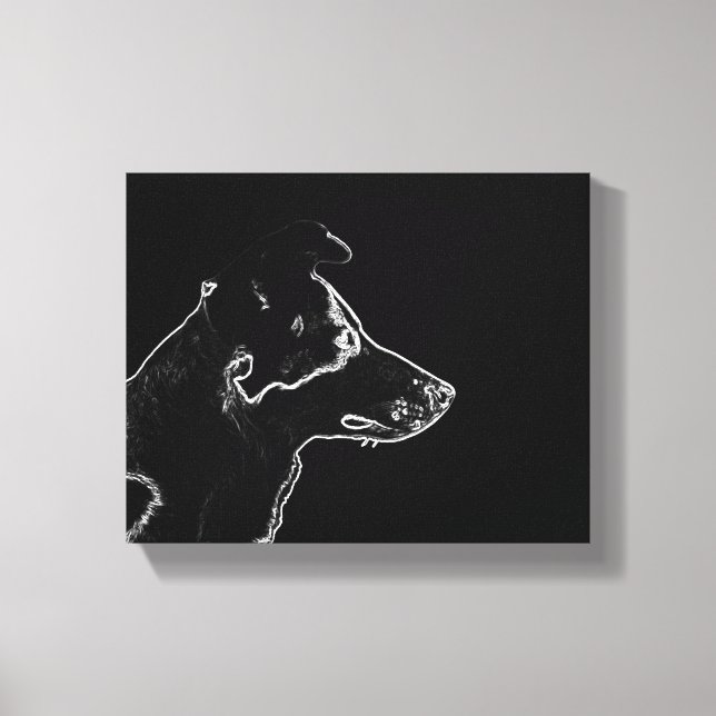 Vill ha en Hund | Vit på Black Digital Photo Sketc Canvastryck (Framsida)