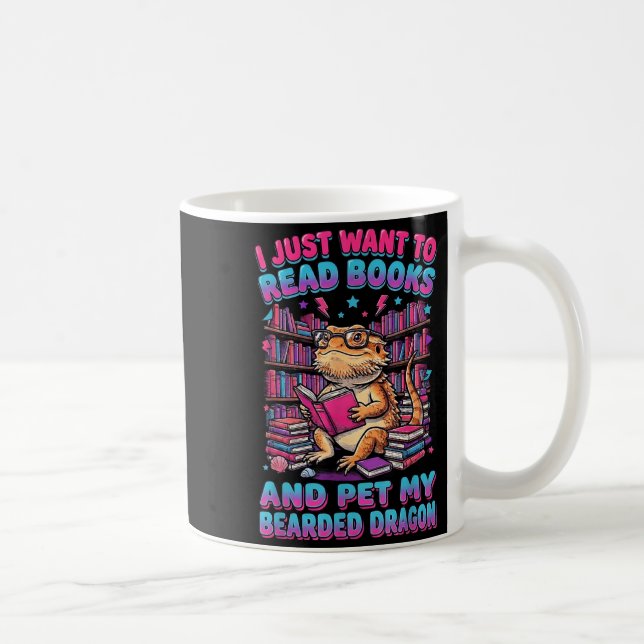 Vill läsa böcker och smeka skäggig drakodla reptil kaffemugg (Höger)