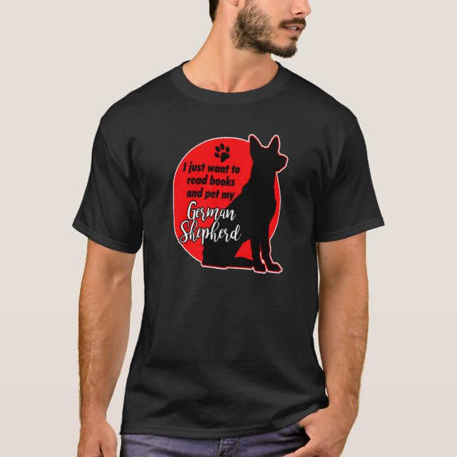 Vill läsa Bokar min tyska shepherd T Shirt (Framsida)