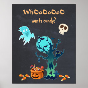 Vill OoO ha godis? Spooky Halloween Scene Poster