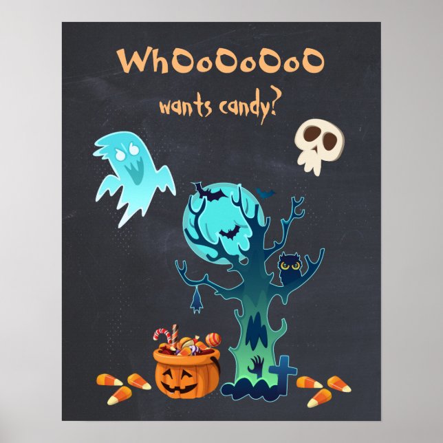 Vill OoOoO ha godis? Spooky Halloween Scene Poster (Framsidan)