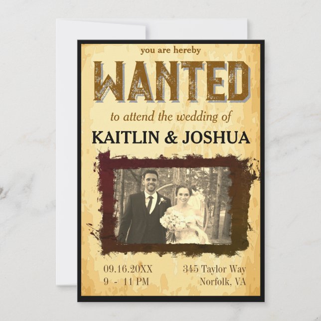 Vill Poster 💍 Westernt tema Bröllop-foto Inbjudningar (Framsida)