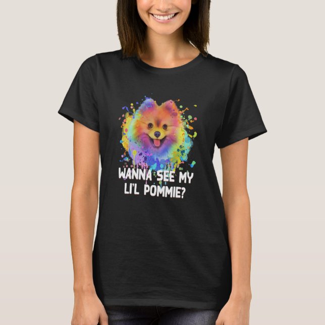Vill se min lil Pommie Pommern Humor Pom Pom Pom T Shirt (Framsida)
