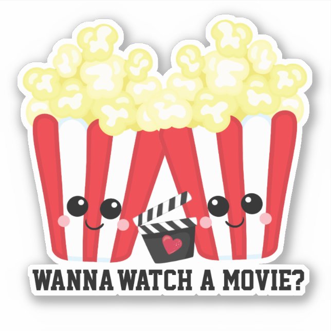 Vill titta på en film rolig fråga kawaii popcorn klistermärken (Framsida)