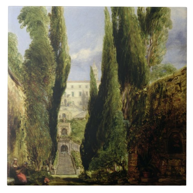 Villa D'Este, Tivoli (olja på kanfas) Kakelplatta (Framsidan)