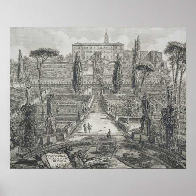 Villa d'Este vid Tivoli (engrave) Poster (Framsidan)