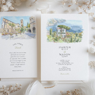 Villa Eva Ravello Amalfikusten Akvarell Bröllop Inbjudningar
