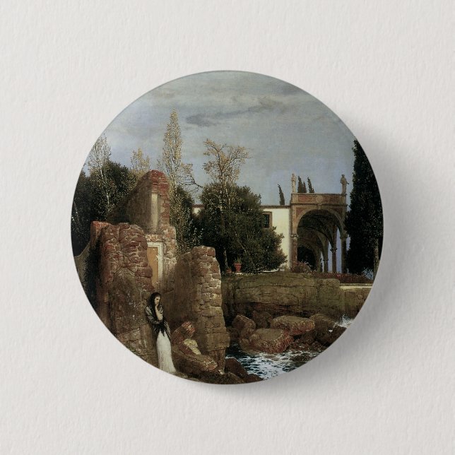 Villa vid havet av Arnold Böcklin, symbolism konst Knapp (Framsida)