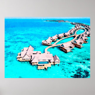 Villa vid Joali Maldives målning av vattenfärg Poster