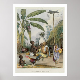 Village Barber, platta 6 från indianer, engrav Poster