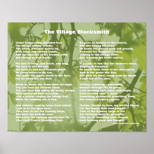 Village Blacksmith Dikt Poster (Framsidan)