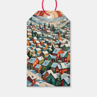 village d'hiver sous la neige vintage presentetikett