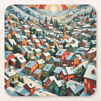 village d'hiver sous la neige vintage underlägg papper kvadrat