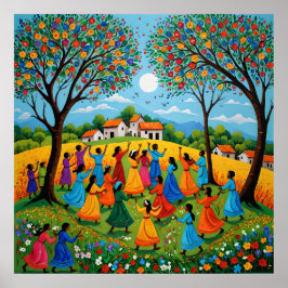 Village Gathering - Elders and Folktales in Gond A Poster