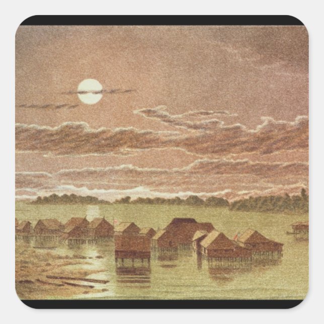 Village on Basilan, Filippinerna Fyrkantigt Klistermärke (Framsida)