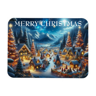 Village Snowy Scene målar jul Magnet