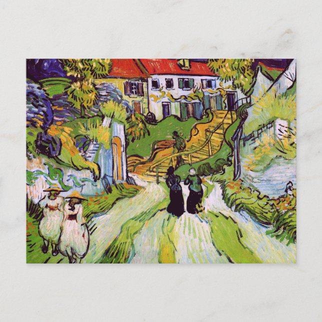 Village Street Auvers Steps Figurer Van Gogh Bra Vykort (Framsida)