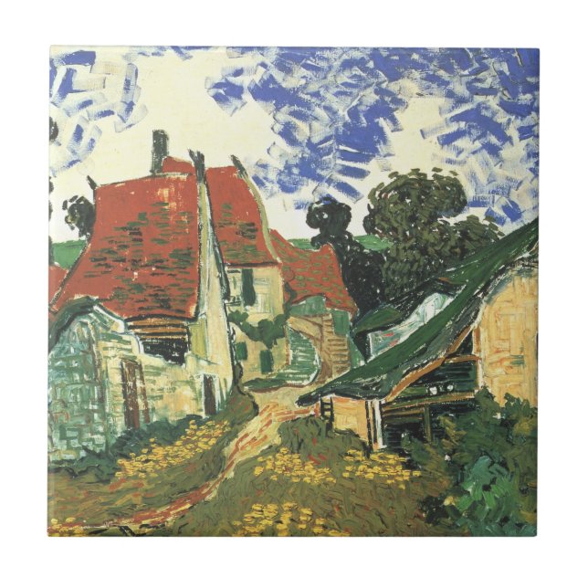 Village Street i Auvers av Vincent van Gogh Kakelplatta (Framsidan)