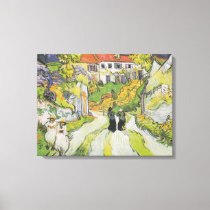 Village Street och Trappor i Auvers med Figurer Canvastryck