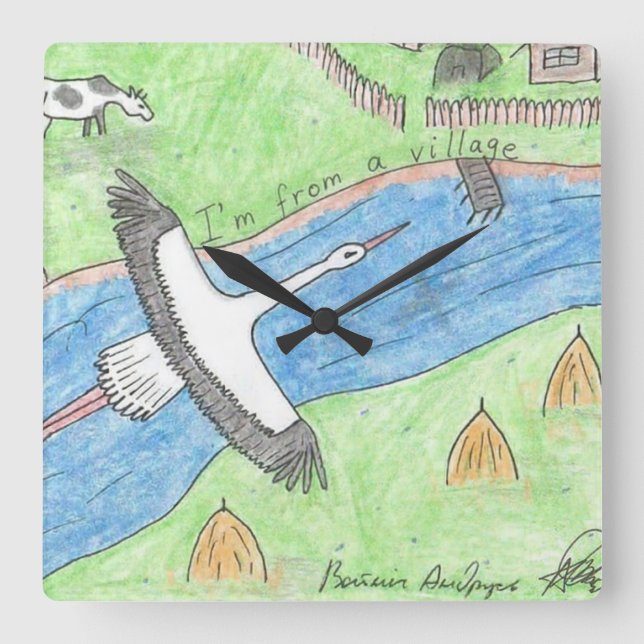 Village Vibes Fyrkantig Klocka (Framsida)