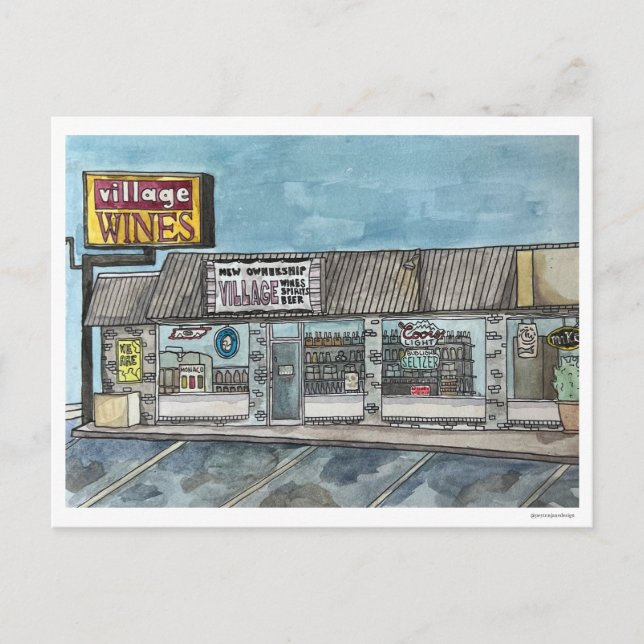 Village Vin Handmålat vykort (Framsida)
