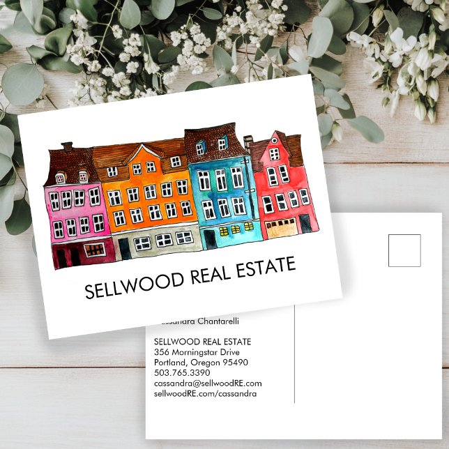 Village Watercolor Real Gods Broker Agent Leasin Vykort (Village Watercolor Real Estate Broker Agent Leasing Marketing Materials Postcard
)