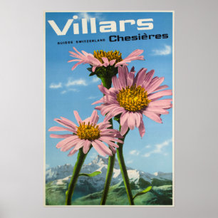 Villars schweizisk alperna, skidar affischen poster