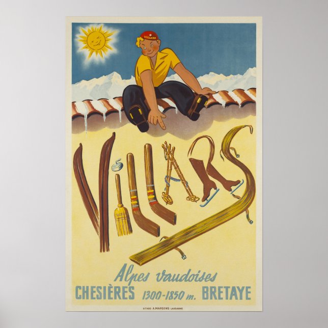 Villars, schweiziska Alpernor, skidPoster Poster (Framsidan)