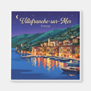 Villefranche-sur-Mer hamn på natten Frankrike Magnet