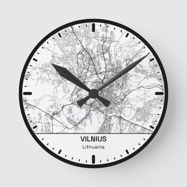 Vilnius Clock City Line Art Rund Klocka (Framsida)