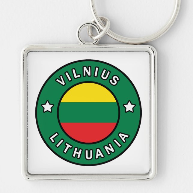 Vilnius Litauen Fyrkantig Silverfärgad Nyckelring (Framsidan)