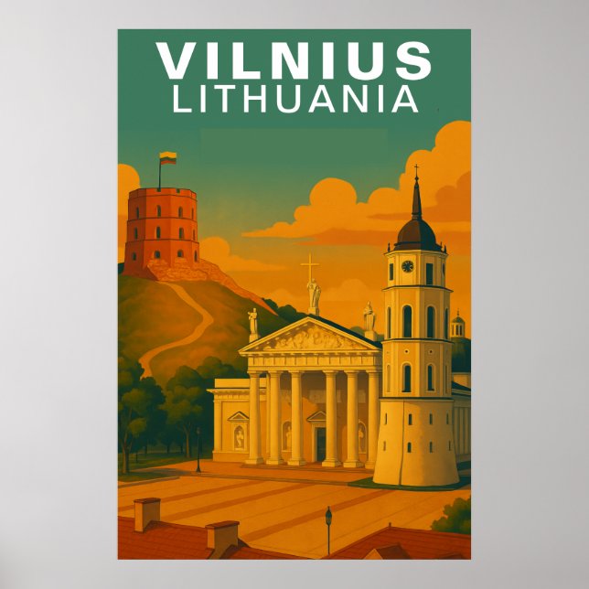 Vilnius, Litauen Hilltop Tegel Torn Resa Poster (Framsidan)