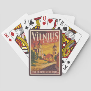 Vilnius Litauen Illustration Resa Konst Vintage Casinokort