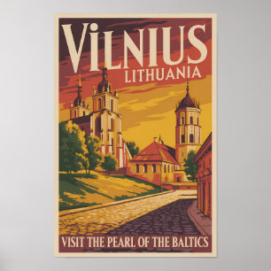 Vilnius Litauen Illustration Resa Konst Vintage Poster